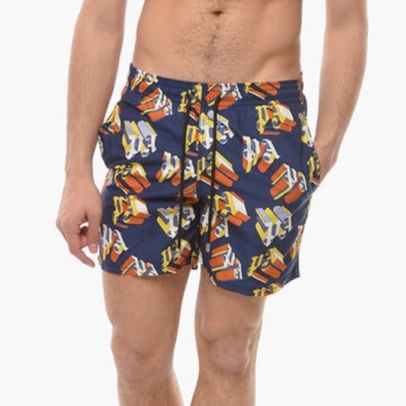 PALM ANGELS X VILBREQUIN MONOGRAMMED LOGO SWIM SHORTS SIZE S - Picture 9 of 15